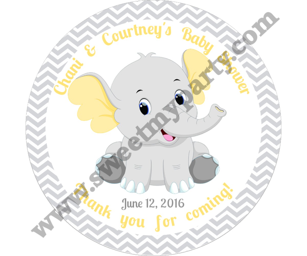 Yellow and grey elephant baby shower stickers,(005ebs)